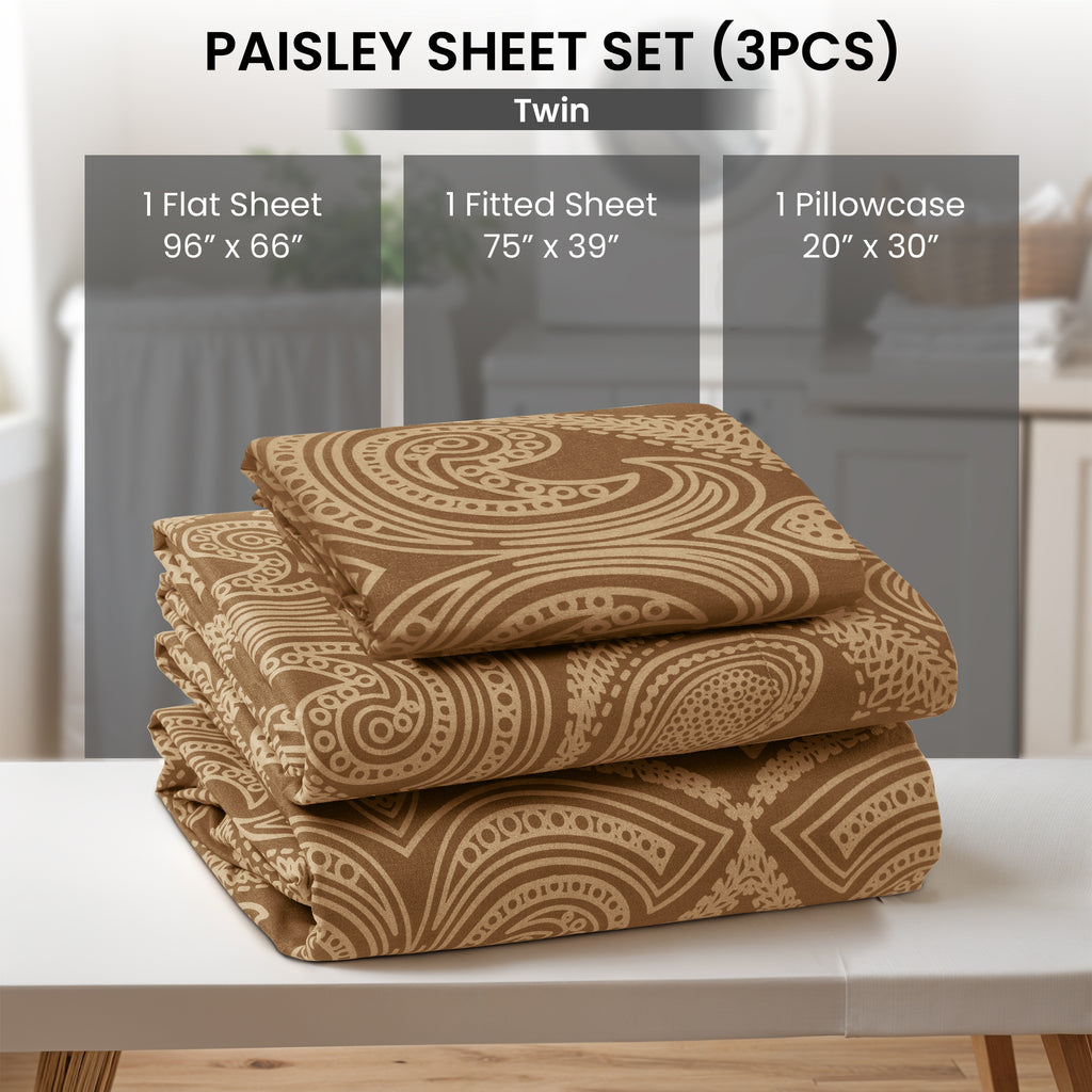 Paisley Bed Sheet Sets Queen King Twin Full Cal King – Soft Brushed Microfiber Deep Pocket Fitted Sheet & Pillowcases, Wrinkle Free