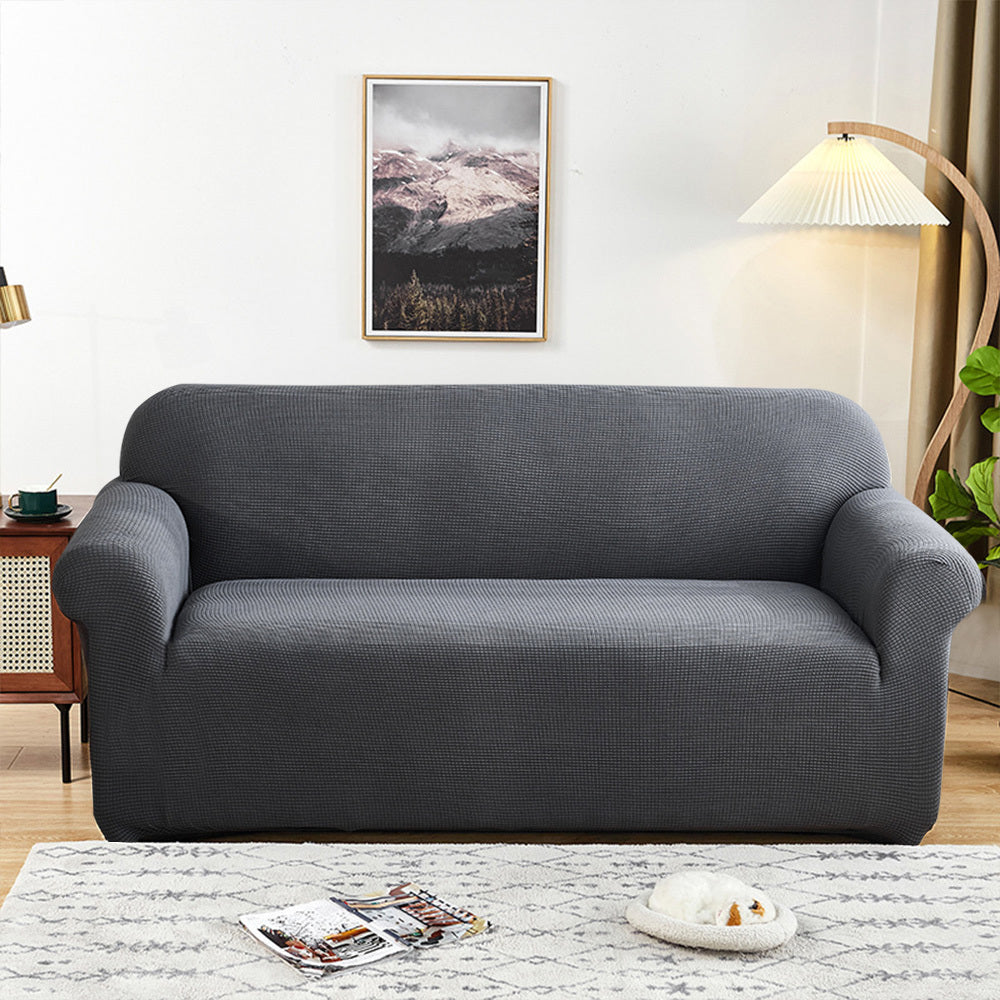 Solid Color Jacquard Sofa Cover Full Coverage High Stretch Non-Slip Machine Washable All Season Pet Friendly Couch Protector Living Room Office