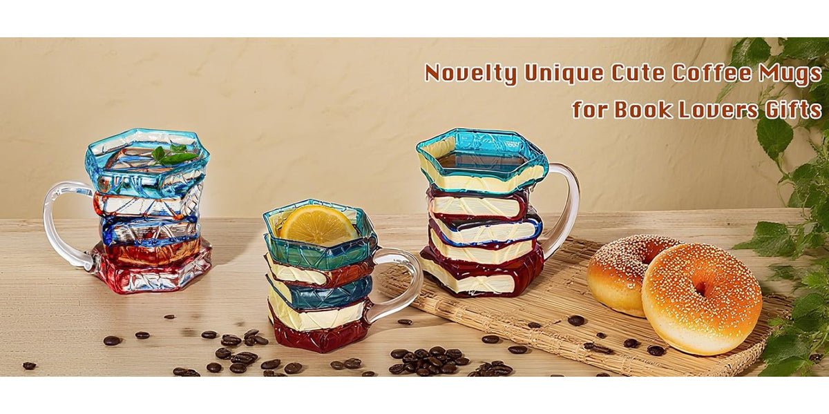 Hand-Painted Book Stack Coffee Mug Stained Glass Art 7oz 14oz Stackable Glass Cup - Novelty Gift for Book Lovers Librarians Women Book Club Literature Enthusiasts | Nuvia Haven