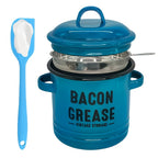 Enamel Bacon Grease Container with Stainless Steel Filter & Spoon - Rustic Kitchen Fat Storage Jar, Dishwasher Safe, Ideal for Halloween Thanksgiving Christmas, Red Blue White