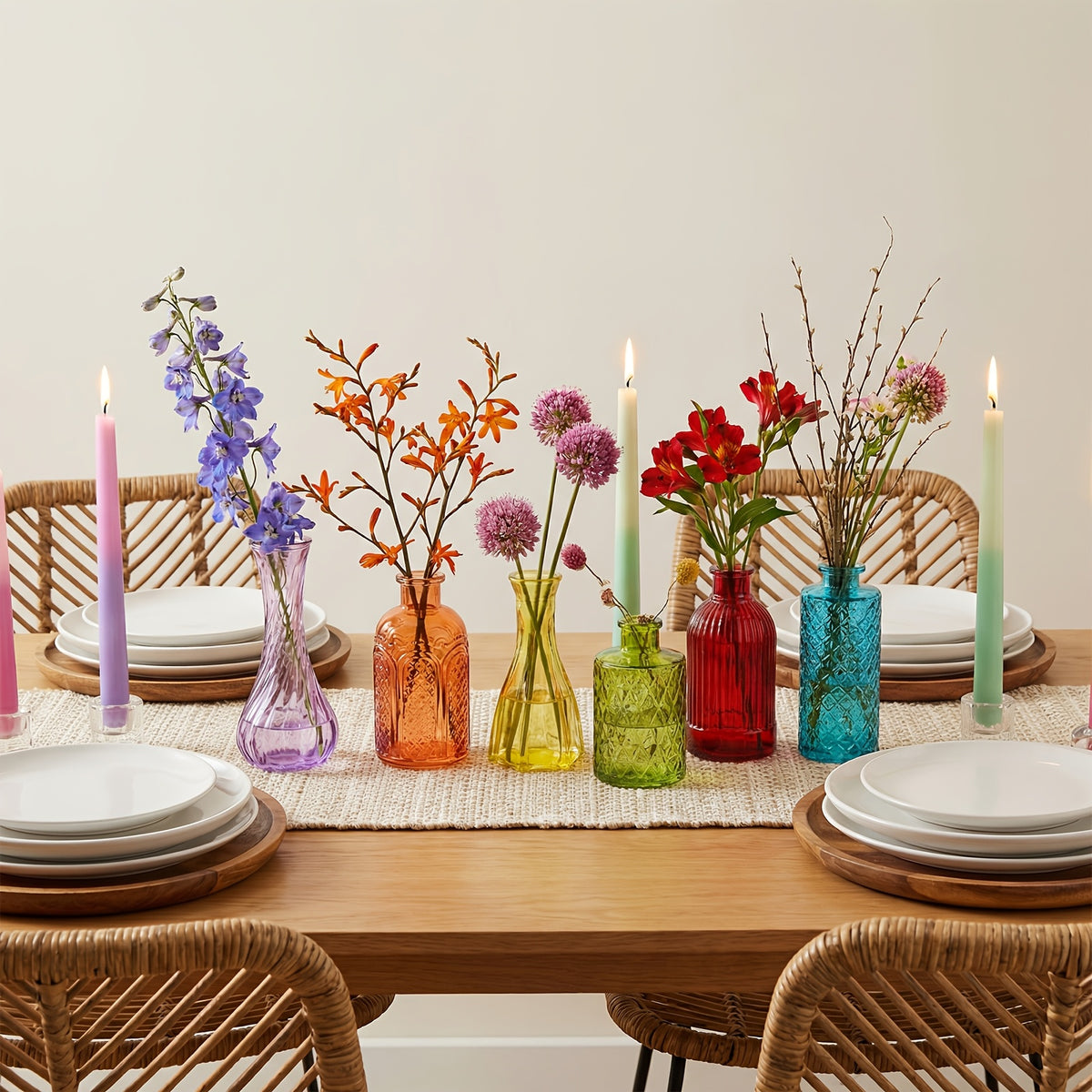 Colorful Glass Bud Vases Set of 24 - 12 Assorted Colors Vintage Teardrop Shape Mini Glass Vases for Wedding Table Centerpieces, Bridal Shower, Home Flower Decoration and Party Favors