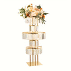 Wedding Centerpiece Flower Stand Gold Metal 5 Tier Round Chandelier Pedestal with Hanging Crystals for Wedding Table Decor T Stage Aisle Road Lead Flower Arrangement Christmas Halloween Event Decoration