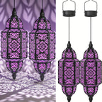 Solar Moroccan Lanterns Outdoor Set of 2 – Multicolor IP54 Waterproof Hanging Lights with Cut-Out Design for Garden, Patio, Pathway & Halloween Decor, Auto Dusk-to-Dawn Sensing