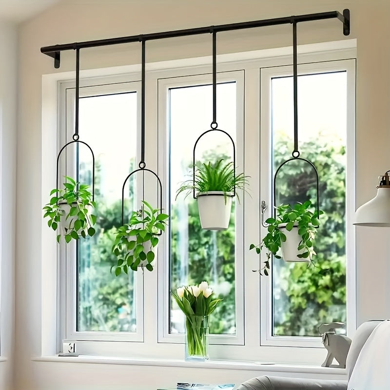 Vertical Planter Set with Adjustable Metal Rod, Iron Rings & Hanging Flower Pots for Window Sill & Balcony, Mini Vertical Garden Kit for Indoor Outdoor Plants, Space-Saving Patio Planter