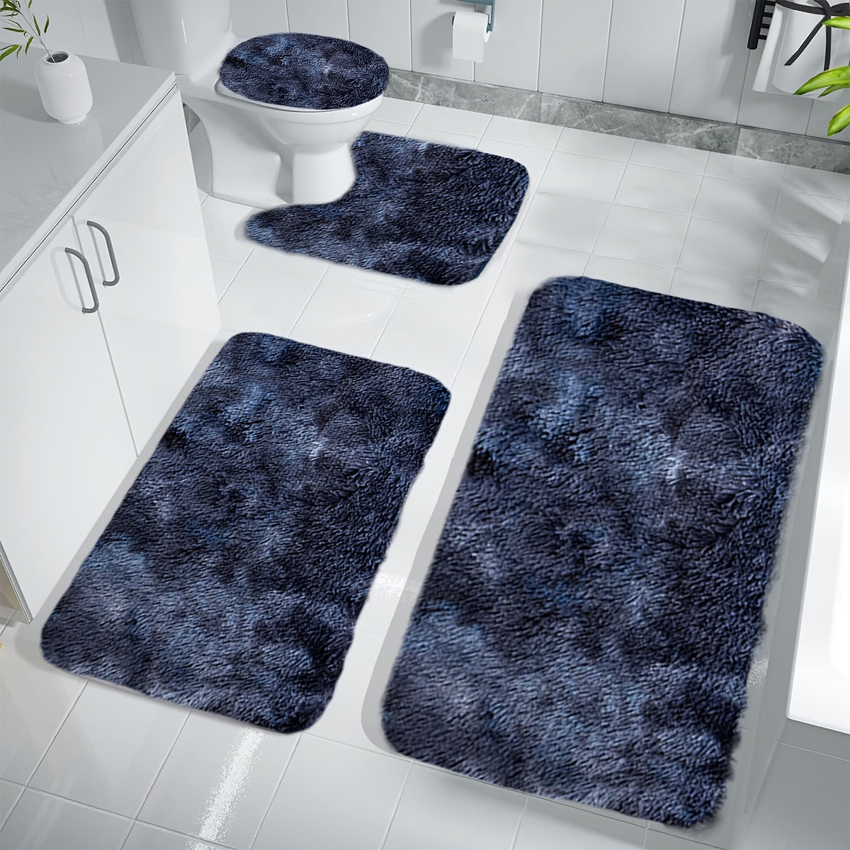 Soft Velvet Bath Rug Set Non-Slip Water Absorbent Machine Washable Bathroom Mat 3 4 5 6 Piece Sets Multiple Colors