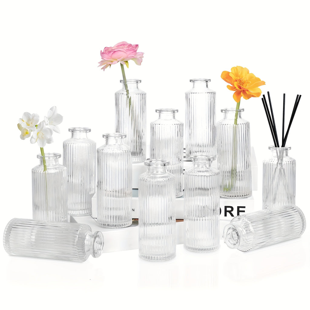 Striped Bud Vases Set of 12 24 36 Modern Mini Clear Flower Vases for Wedding Centerpieces Birthday Anniversary Party Table Decor – Mother's Day Vase Set