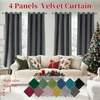 Blackout Velvet Curtains 4 Panels - Thermal Insulated Grommet Drapes, Noise Reducing Soft Window Curtains for Living Room Bedroom, Multiple Sizes & Colors