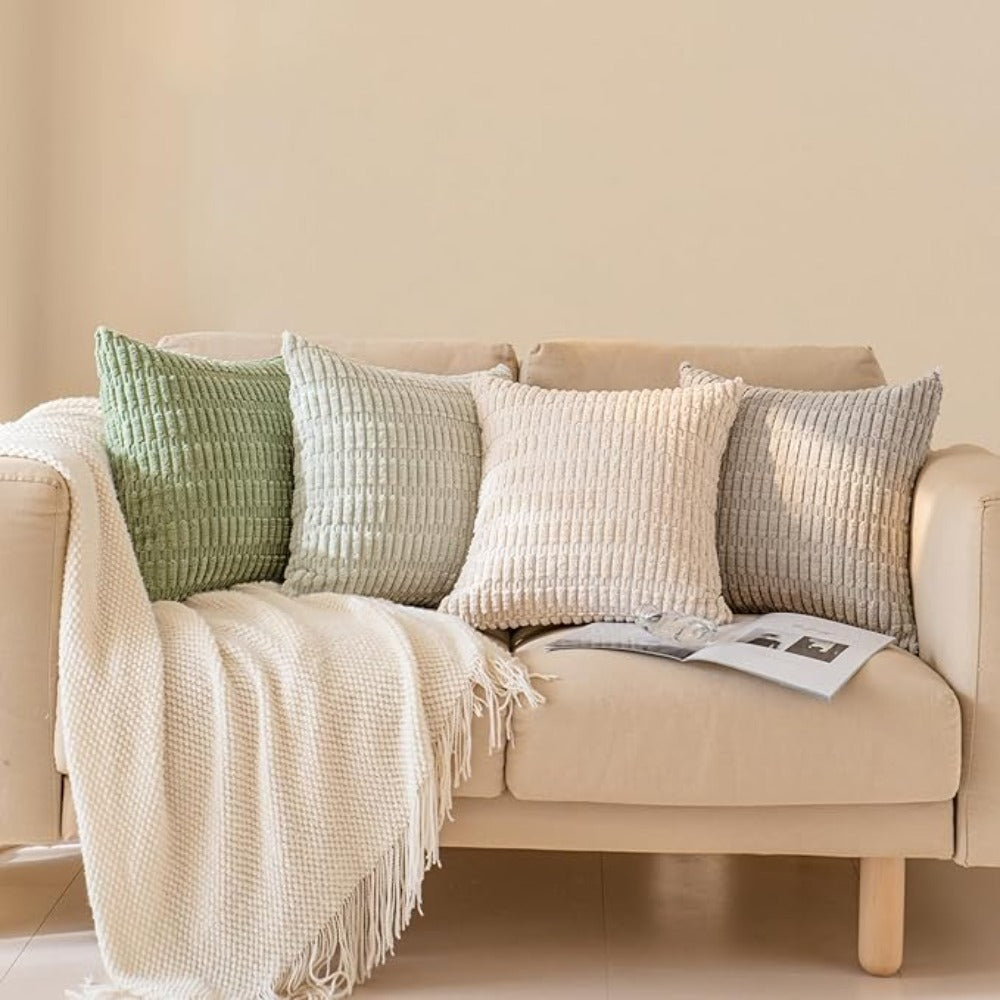 Corduroy Throw Pillow Set of 2 with Inserts 18x18 Ultra-Soft Double-Sided Cushions Washable Cover for Couch Bed Sofa Living Room Home Decor 7 Colors