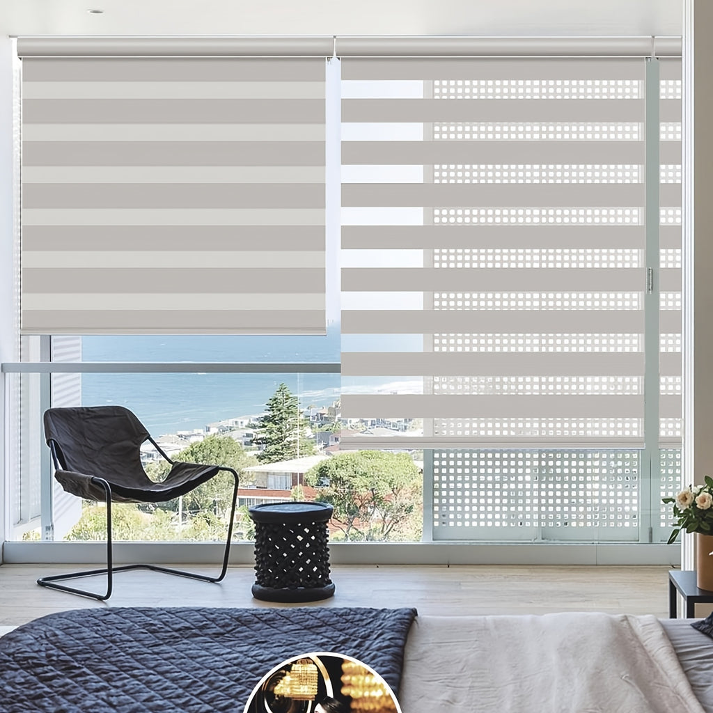 Cordless Zebra Blinds for Windows - Dual Layer Light Filtering & Blackout Roller Shades, Easy Install Custom Width 20"-64" x 72"H, Modern Window Treatment for Bedroom Living Room, 4 Colors