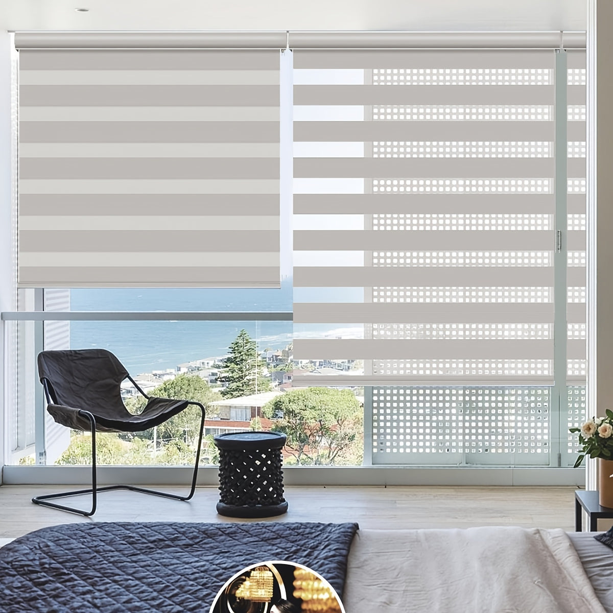 Cordless Zebra Blinds for Windows - Dual Layer Light Filtering & Blackout Roller Shades, Easy Install Custom Width 20"-64" x 72"H, Modern Window Treatment for Bedroom Living Room, 4 Colors