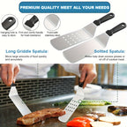 BBQ Grill Tool Set with Cast Iron Meat Press & Meat Thermometer - Complete Outdoor Barbecue Accessories Kit for Teppanyaki Grilling, Backyard Parties & Father's Day Gift