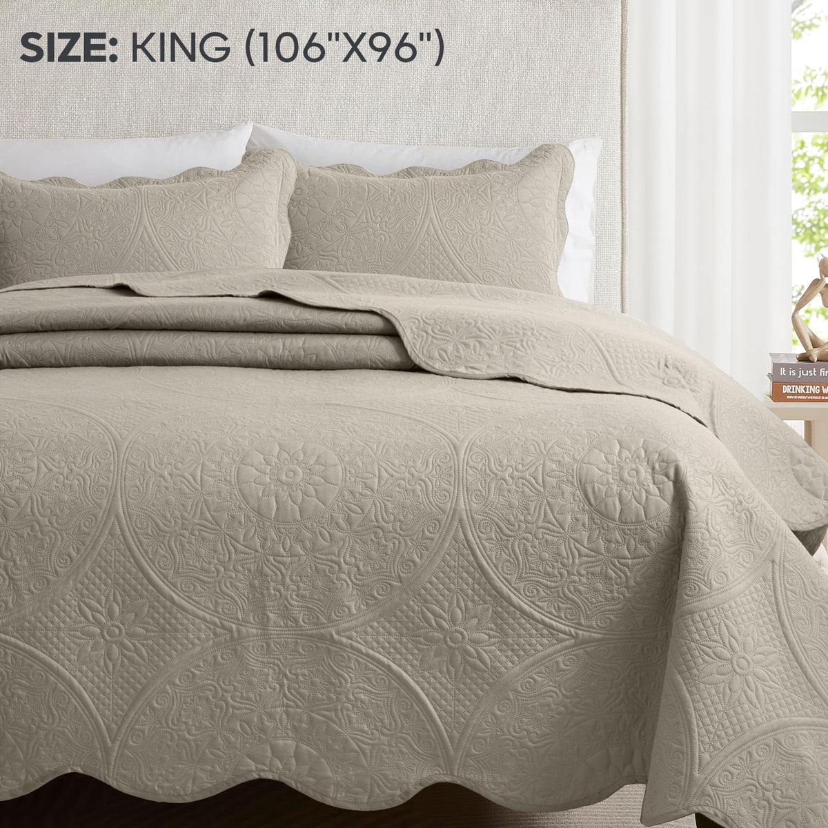 Luxury Quilted Bedspread Set 3 Piece Floral Coverlet with Pillow Shams Breathable Lightweight All Season - Twin Queen King California King 16 Colors