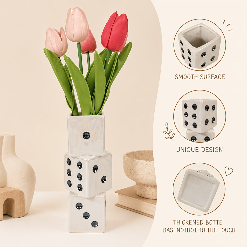 Ceramic Dice Vase Handmade Unique Decorative Vase for Dried Flowers Roses Pampas Grass Modern Home Decor Gift