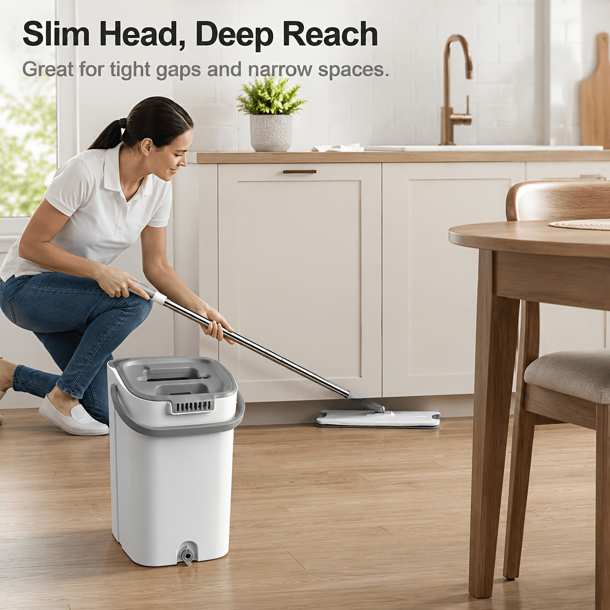 Flat Mop and Bucket Set Self-Cleaning – 6 Washable Microfiber Pads, Hands-Free Wringing Wet Dry Floor Mop for Hardwood, Tile & Laminate