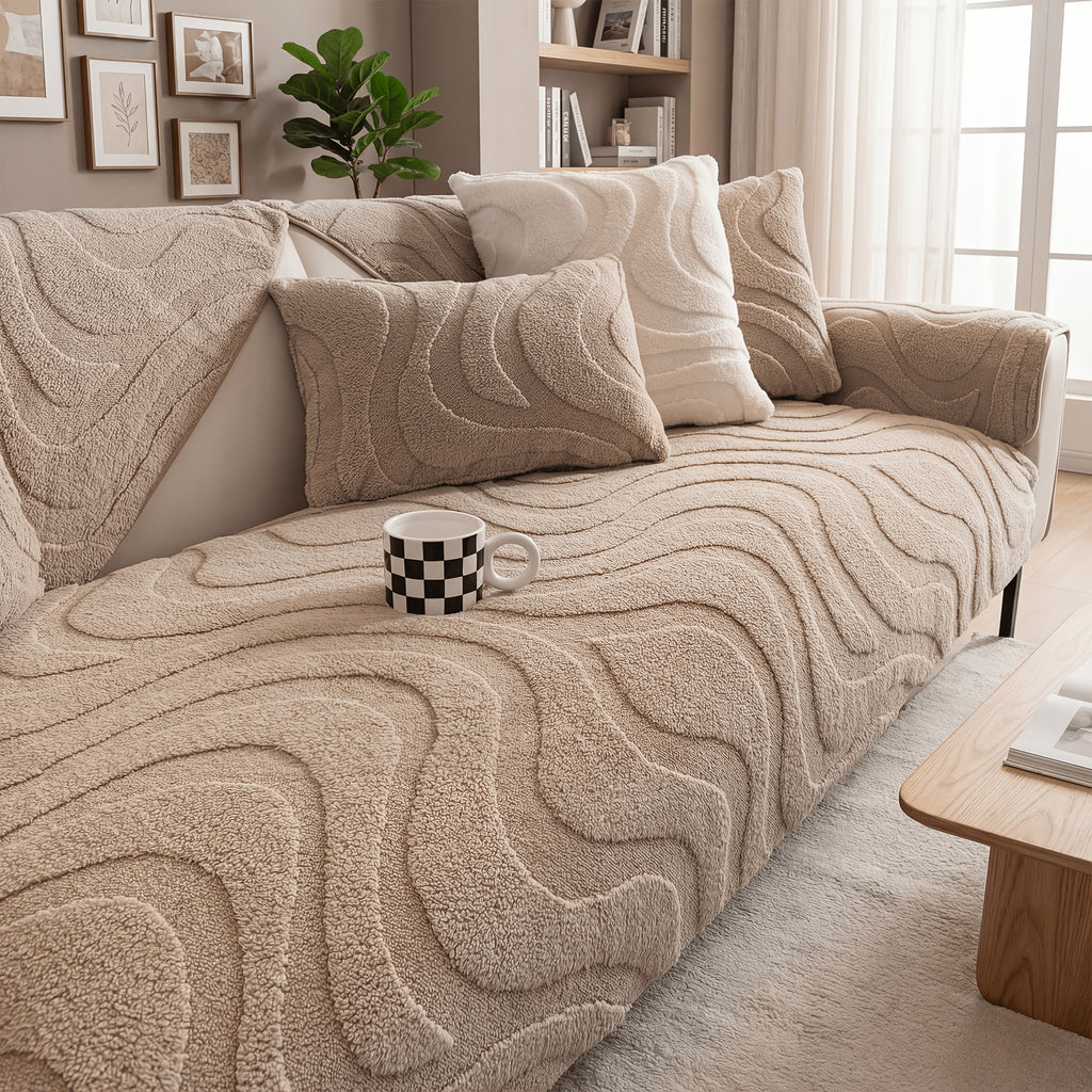 Velvet Sofa Cover Non-Slip Washable Plush Couch Slipcover Pet Friendly Thick Padded Furniture Protector 1 2 3 4 5 Seat Living Room Bedroom