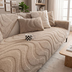 Velvet Sofa Cover Non-Slip Washable Plush Couch Slipcover Pet Friendly Thick Padded Furniture Protector 1 2 3 4 5 Seat Living Room Bedroom