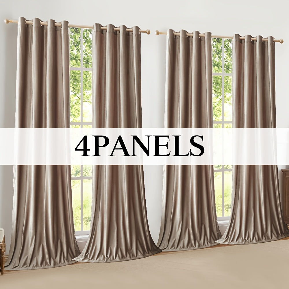 Velvet Grommet Curtains 4 Panels – Room Darkening Thermal Flannel Drapes for Living Room & Bedroom, Luxury Soft Window Panels, 52"W Multiple Lengths, Golden Hot Pink Champagne Taupe