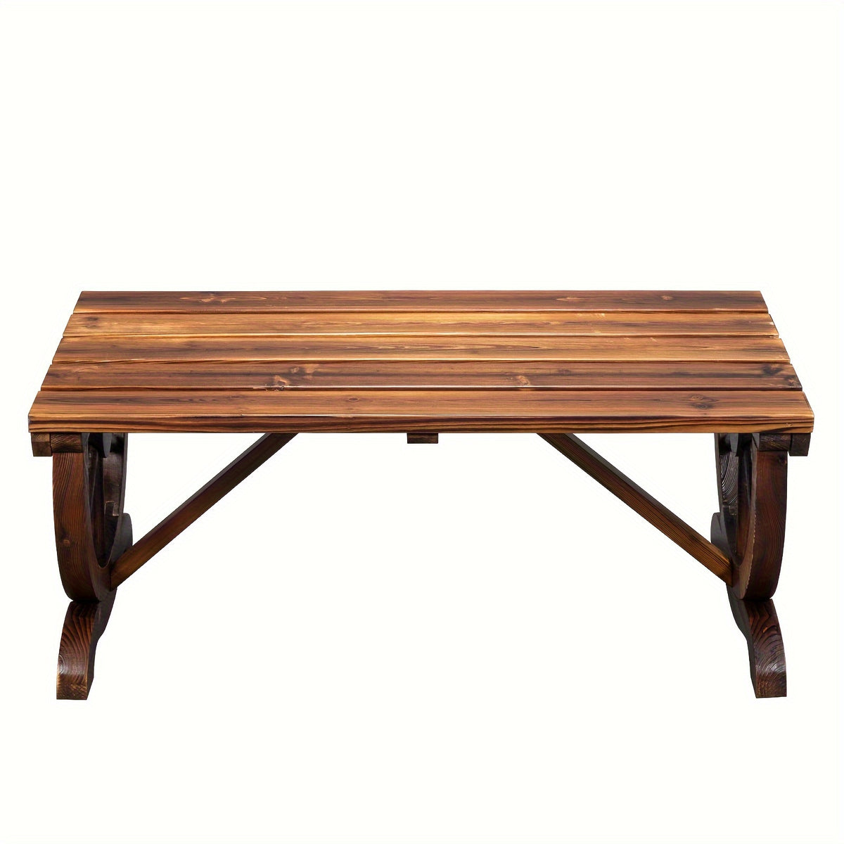 Rustic Hardwood Garden Bench 2-Person Wagon Wheel Design – Heavy-Duty Wide Seat & Curved Backrest Outdoor Patio Bench for Porch & Backyard