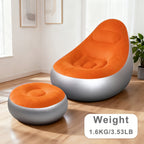 Inflatable Lounge Chair Recliner with Footrest & Foot Pump – Portable Air Sofa Couch for Living Room, Camping, Travel & Balcony, Space-Saving Indoor Outdoor Lounger (6 Colors)