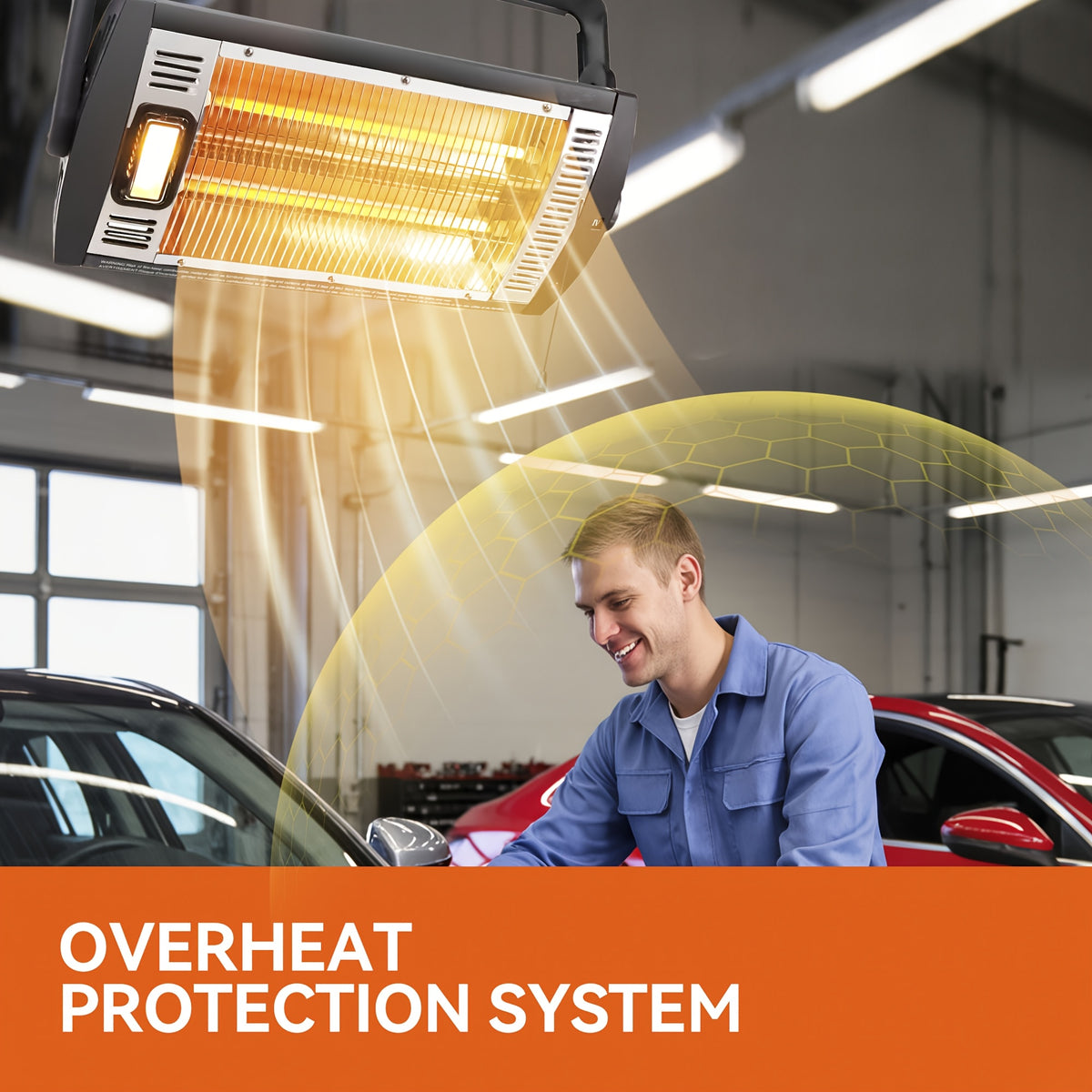 Ceiling Mounted Electric Heater 1500W – Garage, Shop & Patio Infrared Quartz Heater | 120V, 90° Adjustable Tilt, Dual Heating Elements, Overheat Protection | 1 or 2 Pack