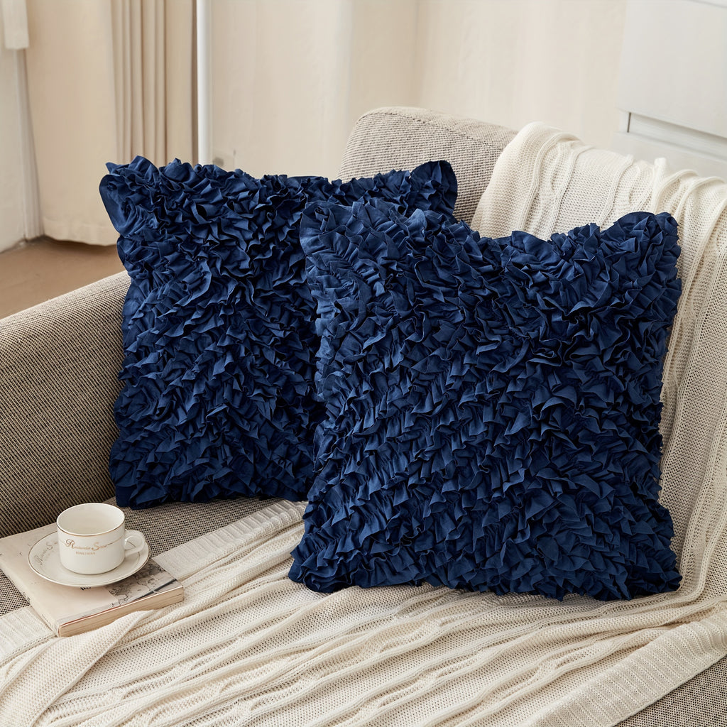 3D Ruffle Farmhouse Throw Pillow Covers Set of 2 – Handcrafted Cushion Pillowcase with Zipper, Soft Polyester, Multiple Colors & Sizes for Sofa Bed Couch Home Decor