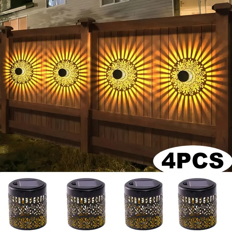 Solar Peony Deck Lights Set of 4 – Vintage Metal Warm Glow Solar Pathway Lamps for Courtyard, Garden, Patio, Fence, Wall & Steps, Mother’s Day & Valentine’s Day Decorative Outdoor Lighting