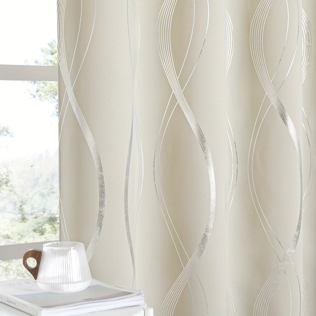 Blackout Curtains 2 Panels Set Grommet Top Thermal Insulated – Noise Reducing Wave Foil Print Drapes Bedroom Living Room Patio Sliding Door