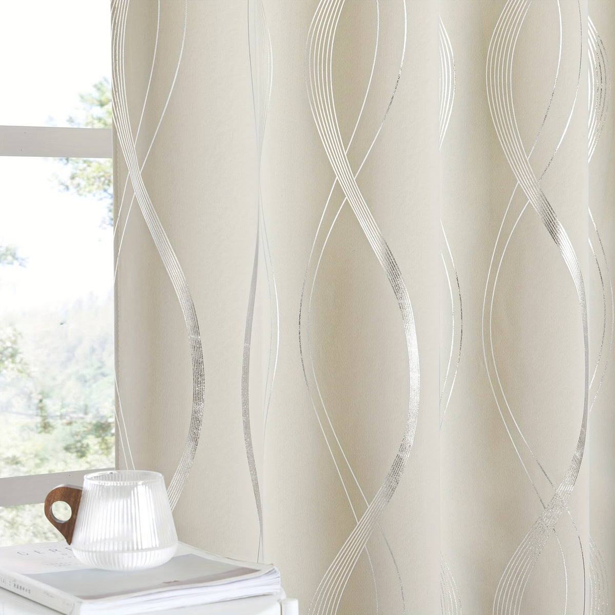 Blackout Curtains 2 Panels Set Grommet Top Thermal Insulated – Noise Reducing Wave Foil Print Drapes Bedroom Living Room Patio Sliding Door