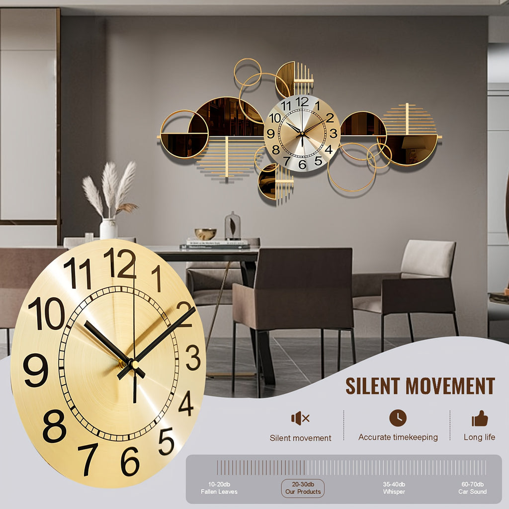 Large Metal Wall Clock 3D Decorative Silent 34x17 Inch – Modern Wall Art Clock for Living Room & Bedroom