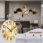 Large Metal Wall Clock 3D Decorative Silent 34x17 Inch – Modern Wall Art Clock for Living Room & Bedroom