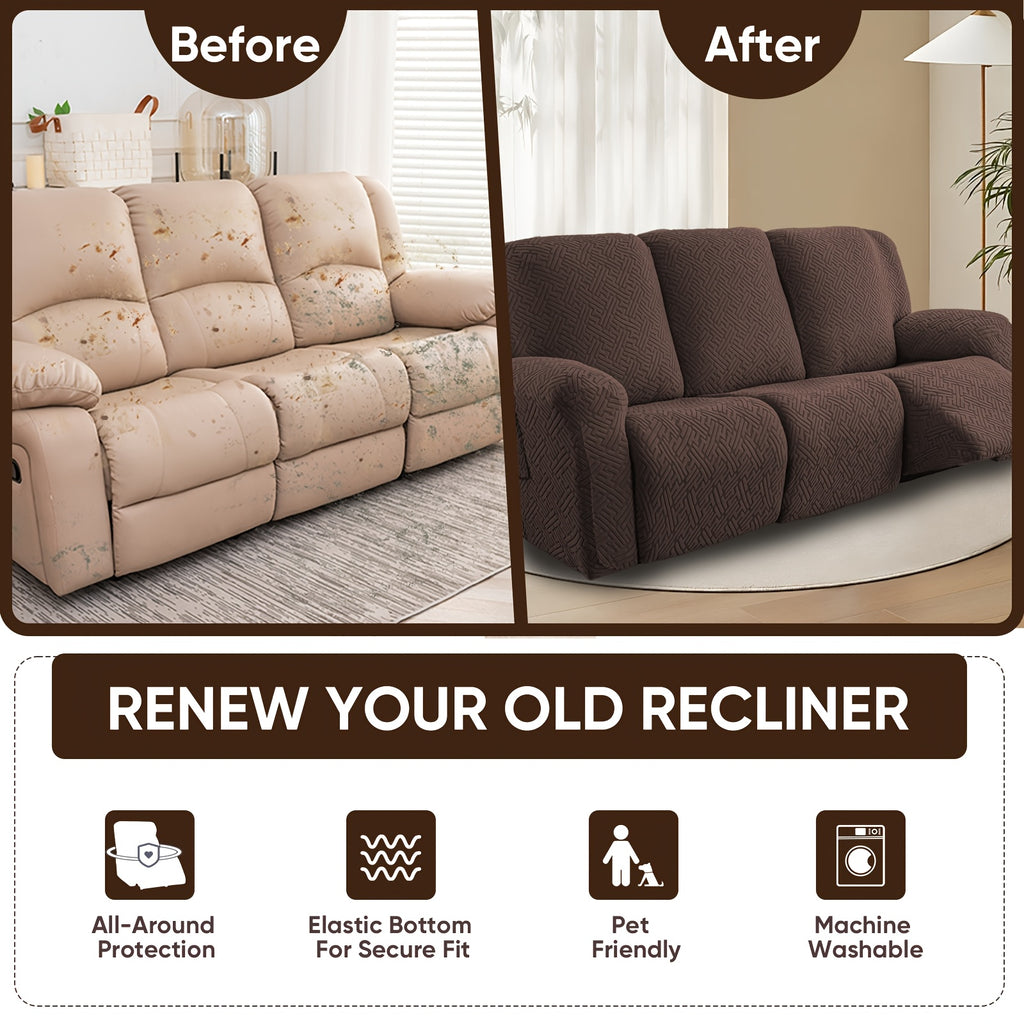 8-Piece Recliner Slipcover Set for 3-Seat Sofa – Flexible Soft Slide Sleeve Furniture Protector with Pocket, Stretch Couch Cover for Living Room, Office & Sofa Chair