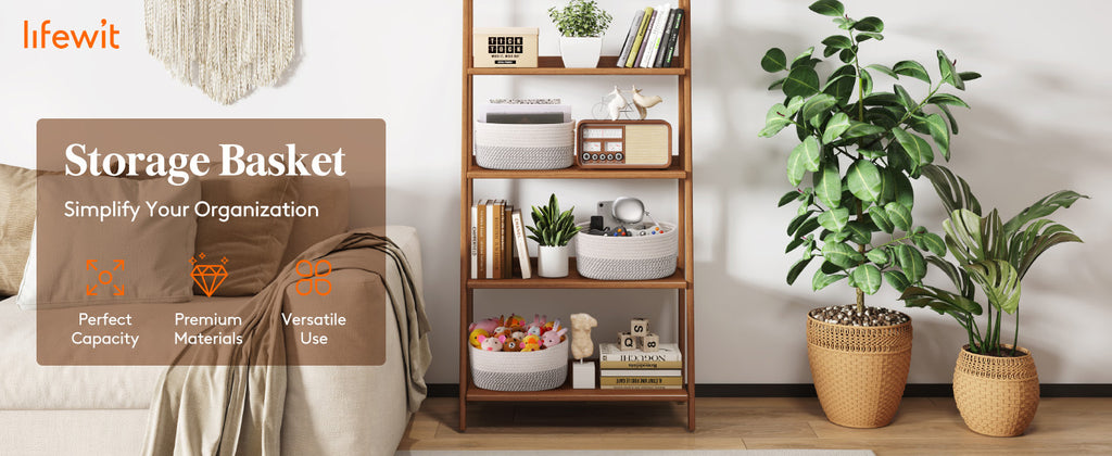 Woven Storage Baskets Set of 6 – Cotton Rope Round Shelf Baskets Bins for Organizing Closet Living Room Bedroom Playroom, Cute Small Decorative Cube Storage Caddy, Multiple Colors Available