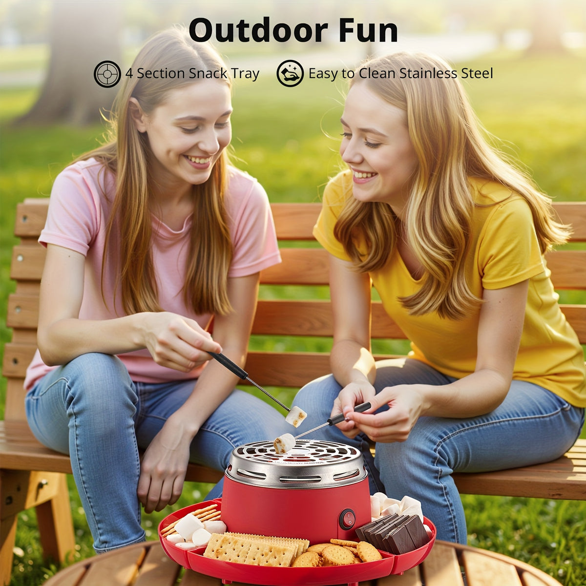 Tabletop S'mores Maker Flameless Electric Marshmallow Roaster with 4 Detachable Trays & 6 Roasting Forks – Indoor Date Night, Family & Game Night Fun