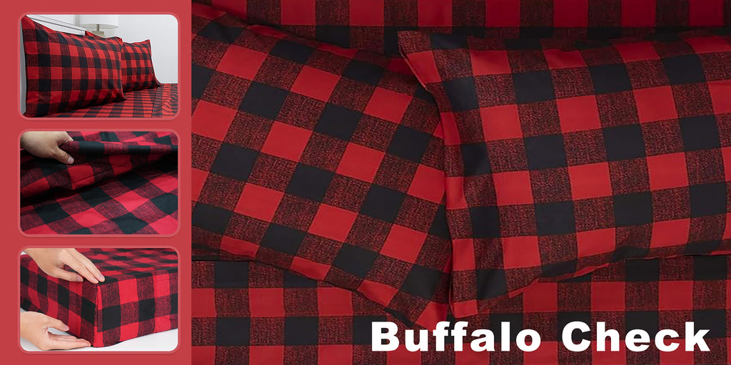 Deep Pocket Printed Sheet Set 3 or 4 Piece Breathable Cool Sheets Luxury Hotel Bedding Soft Wrinkle-Resistant Twin Full Queen King Cal King - Buffalo Check Botanical Florence Paisley Patterns