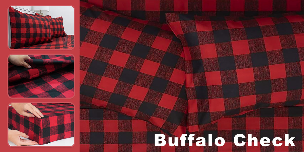 Deep Pocket Printed Sheet Set 3 or 4 Piece Breathable Cool Sheets Luxury Hotel Bedding Soft Wrinkle-Resistant Twin Full Queen King Cal King - Buffalo Check Botanical Florence Paisley Patterns