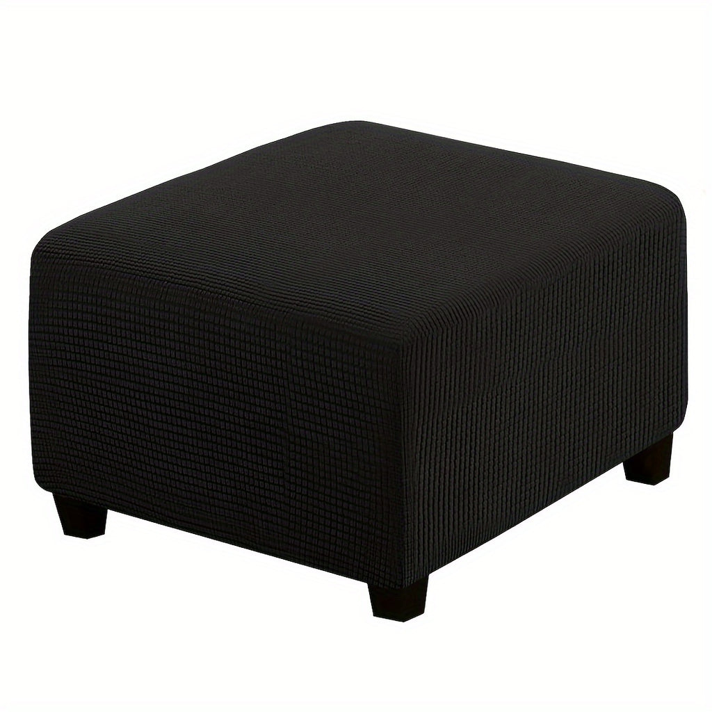 Stretch Ottoman Footstool Cover Elastic Square Slipcover – Grip Polyester Stretch Protector with Elastic-Band Closure, Machine Washable Footstool Cover for Home & Office, 1pc