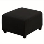 Stretch Ottoman Footstool Cover Elastic Square Slipcover – Grip Polyester Stretch Protector with Elastic-Band Closure, Machine Washable Footstool Cover for Home & Office, 1pc