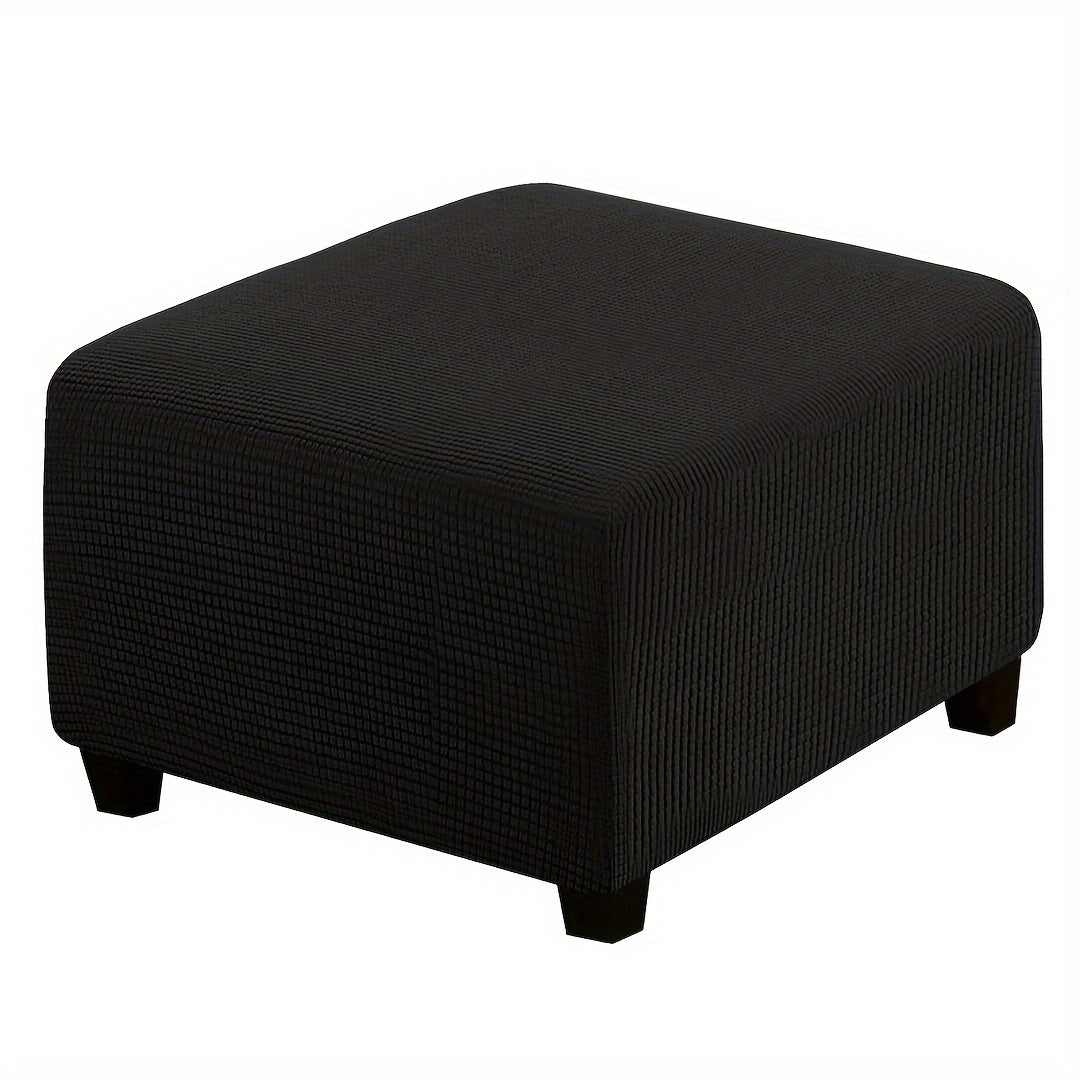 Stretch Ottoman Footstool Cover Elastic Square Slipcover – Grip Polyester Stretch Protector with Elastic-Band Closure, Machine Washable Footstool Cover for Home & Office, 1pc