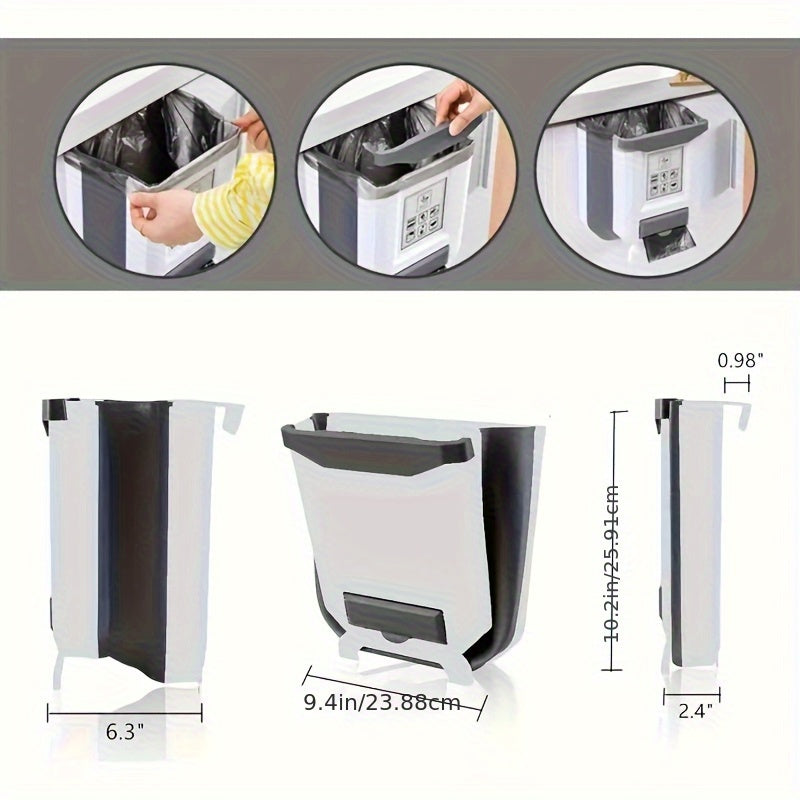 Foldable Wall Mounted Trash Can 2.64 Gallon Space Saving Large Capacity for Kitchen Bathroom Bedroom Office Car RV Multi Use No Lid White Gray