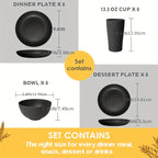 32-Piece Wheat Straw Dinnerware Set for 8 – Unbreakable Plastic Plates, Dessert Plates, Bowls & Cups for Outdoor Camping, Halloween & Weddings – Colorful, BPA-Free Tableware