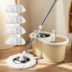 Spin Mop and Bucket Set with Wringer, 360° Dual-Drive Wringing System, 3 Microfiber Mop Heads for Hardwood Tile Marble Laminate Floor Cleaning