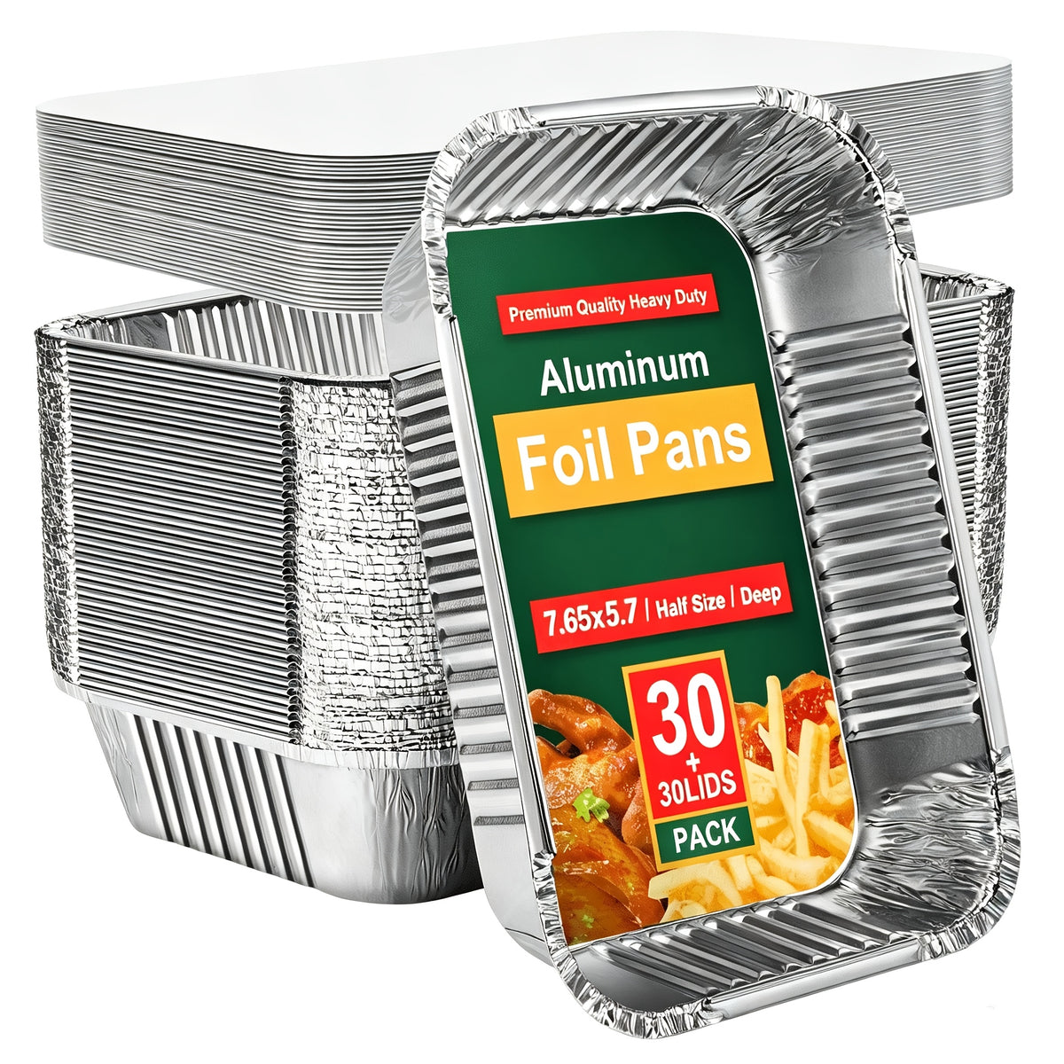 Disposable Aluminum Foil Pans 30-Pack with Lids 7.65x5.7 Inch - Foil Baking Pans for Cakes Cooking Heating Storing Food Prep, Holiday Baking Trays for Christmas Thanksgiving
