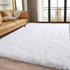 Fluffy Shag Area Rug for Living Room & Bedroom – Soft Non-Slip Plush White Carpet, Cozy Modern Indoor Shaggy Floor Mat, 4x6 5x7 6x9 8x10 ft Large Home Decor Rug