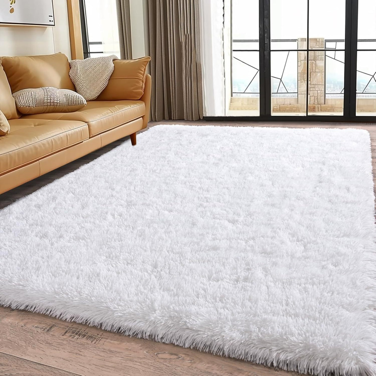 Fluffy Shag Area Rug for Living Room & Bedroom – Soft Non-Slip Plush White Carpet, Cozy Modern Indoor Shaggy Floor Mat, 4x6 5x7 6x9 8x10 ft Large Home Decor Rug