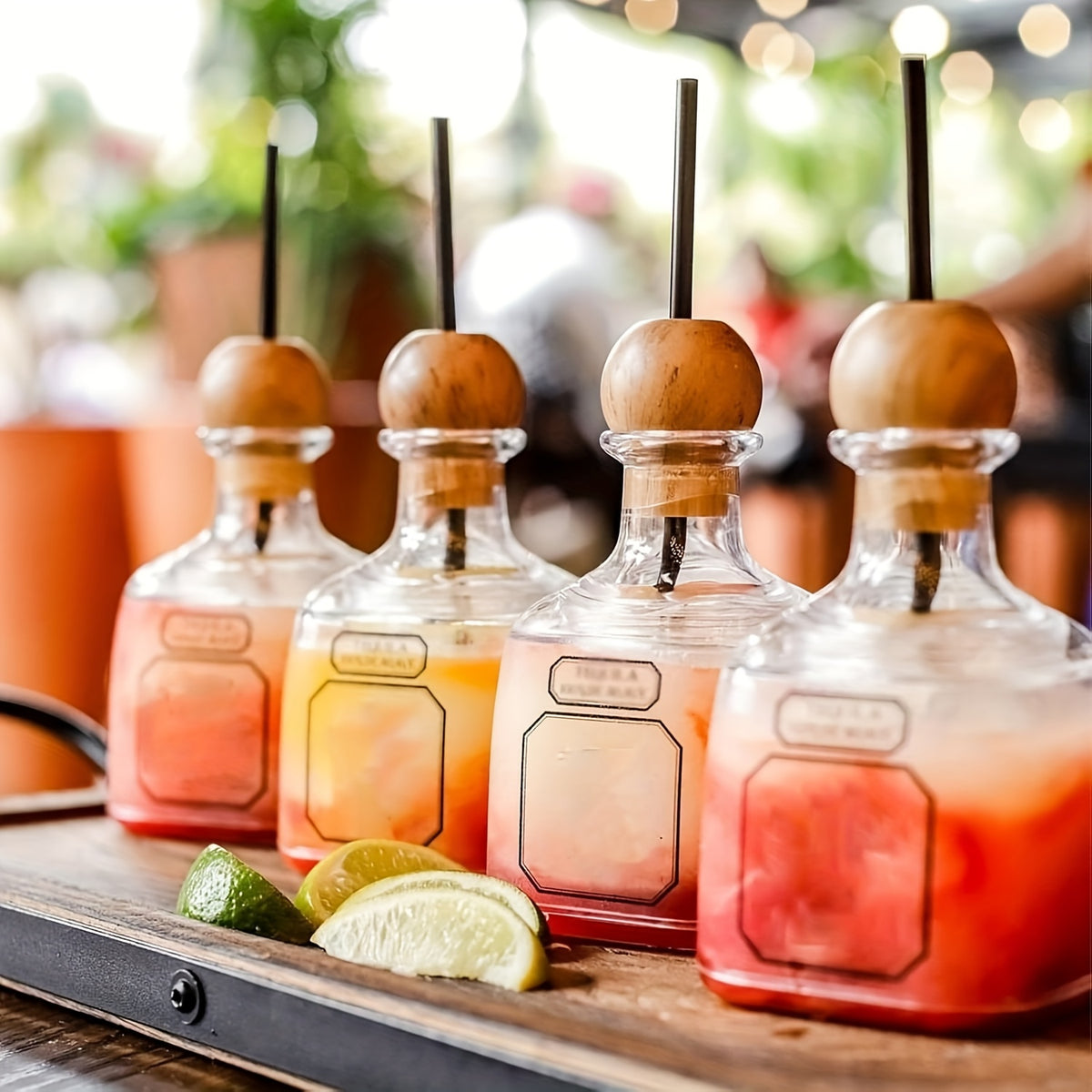 Mini Liquor Bottle Cups with Straw 12.68oz – Reusable Clear Plastic Tequila Bottles for Champagne, Wine & Cocktails | Party Favors & Wedding Drinkware