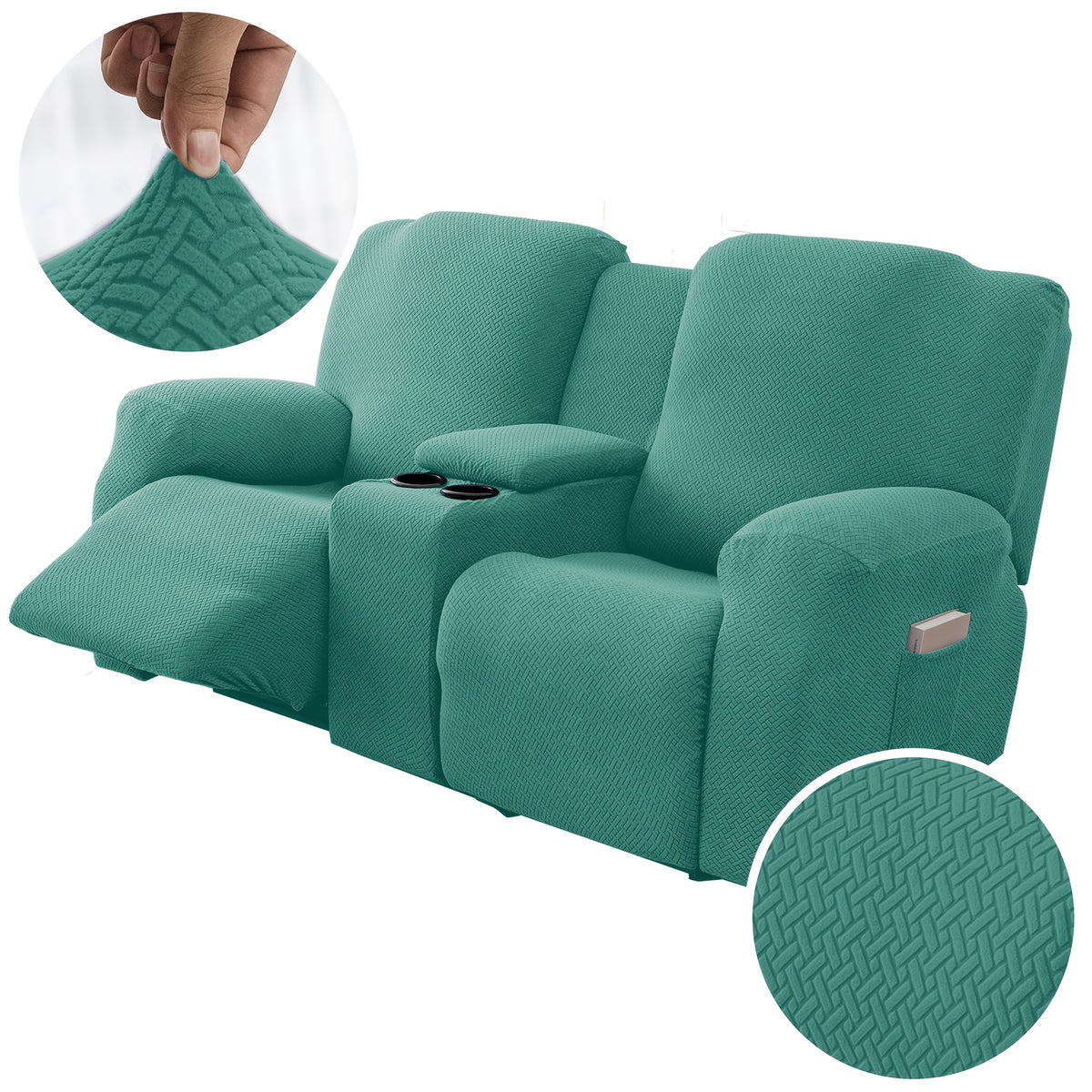 Sofa Cover Recliner 2 Seater – High Elastic Washable Velvet Slipcover with Side Pocket, Non-Slip Furniture Protector for Living Room & Bedroom