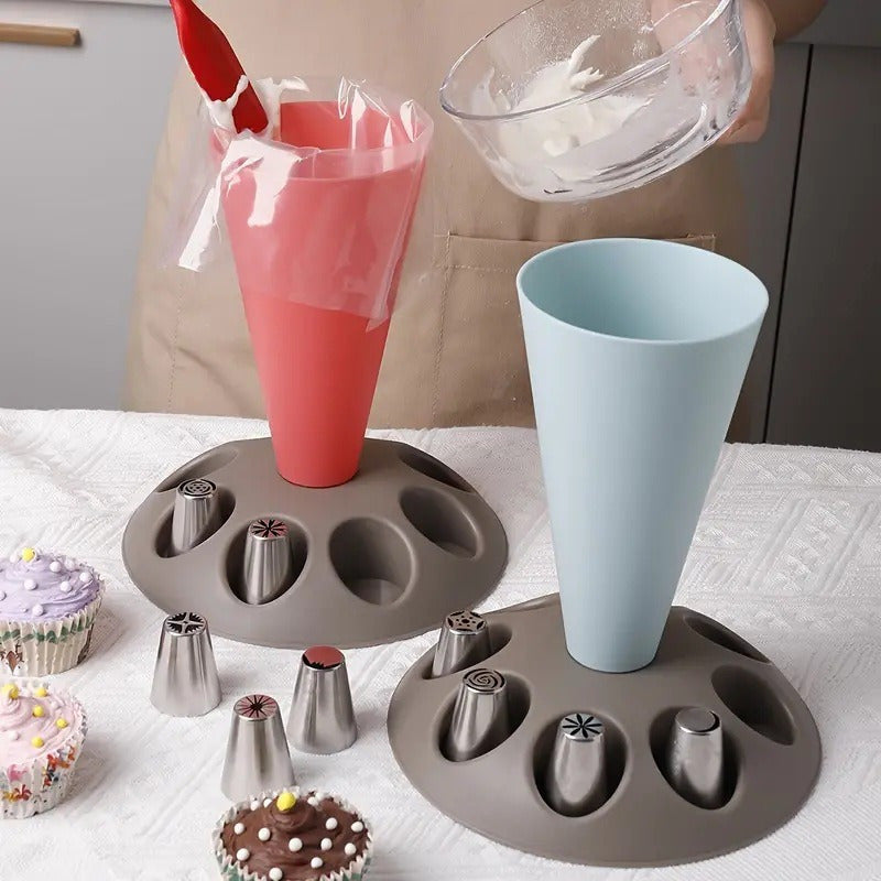 Piping Bags and Tips Set 17pcs Cake Decorating Kit with Icing Bag Holder – Multiple Nozzle Shapes for Professional & Home Baking