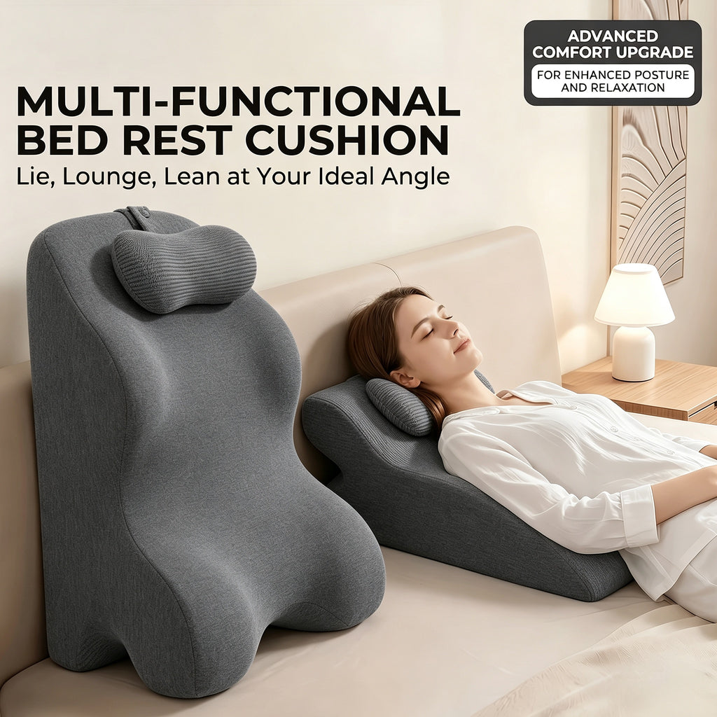 Ergonomic Backrest Pillow for Bed Reading - Multi-Purpose Support Pillow Neck Back Rest Removable Washable Cover Sleeping Reading Office Lounge
