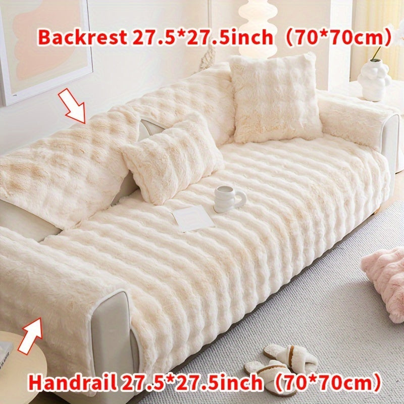 Faux Rabbit Fur Plush Sofa Cover Thick Milkskin Split Slipcover Cozy Winter Warmth Pet Friendly Machine Washable 1 2 3 4 Seater Living Room Bedroom Office