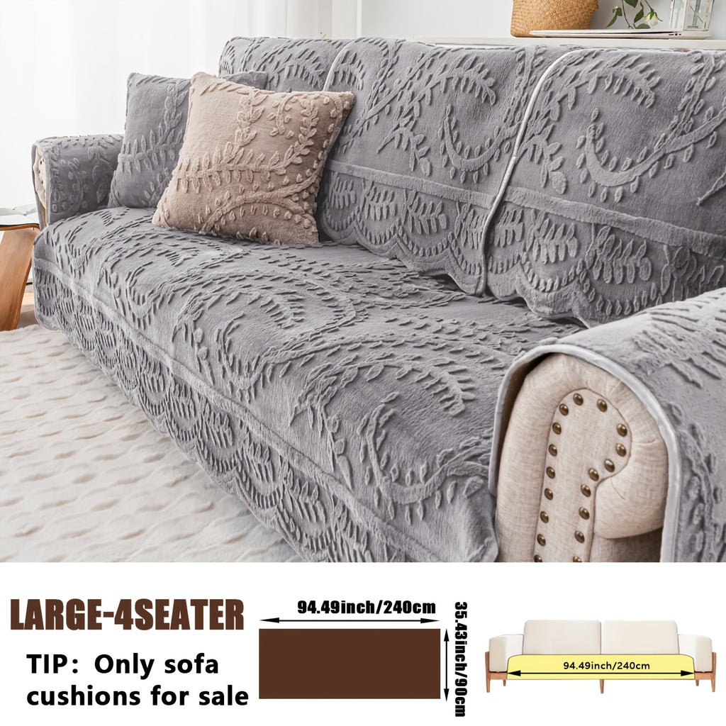 Plush Sofa Cover Faux Rabbit Fur Non-Slip, Thickened Quilted Sofa Cushion Cover Machine Washable, Warm Breathable Pet-Friendly Couch Pad for Living Room, Bedroom & Office
